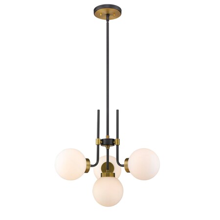 Z-Lite Parsons 4 Light Chandelier, Matte Black, Olde Brass & Opal 477-4MB-OBR